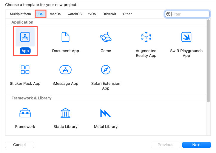 Wählen Sie die Projektvorlage