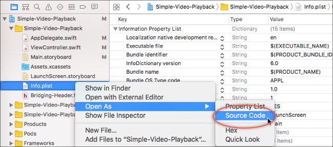 Quellcode info.plist