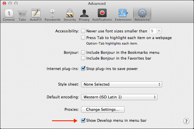 Entwicklungsmenü anzeigen